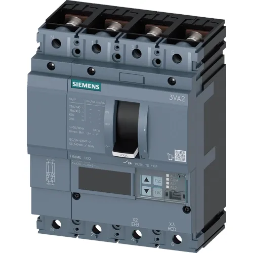 Siemens 3VA2 4-Pole 63A MCCB, ETU560 LSIG, 55kA, N-Protection & G-Fault