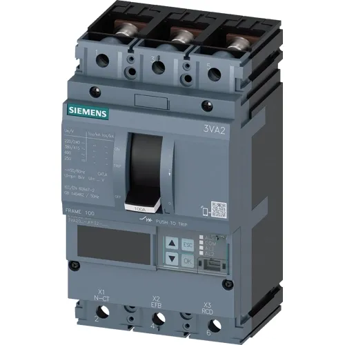 Siemens 3VA2063-5KP32-0AA0 3-Pole 63A MCCB with ETU850 LSI Protection
